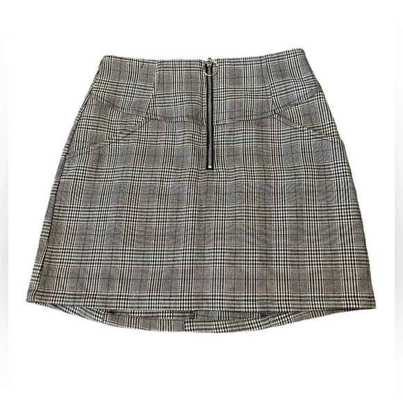 Nordstrom Plaid  Check Mini Skirt with Zipper Detail Gray - Picture 1 of 7